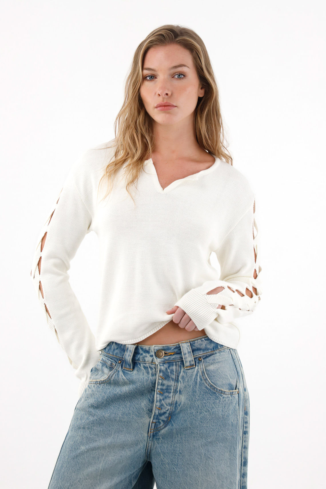 Buzo tejido crudo para mujer