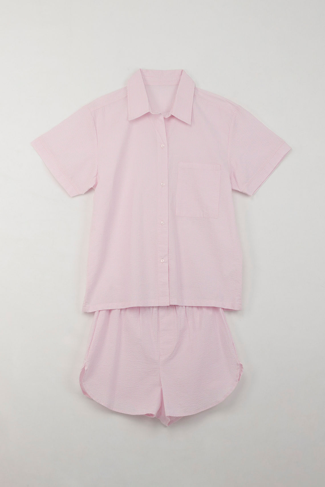 Pijama de camisa y short con textura para mujer