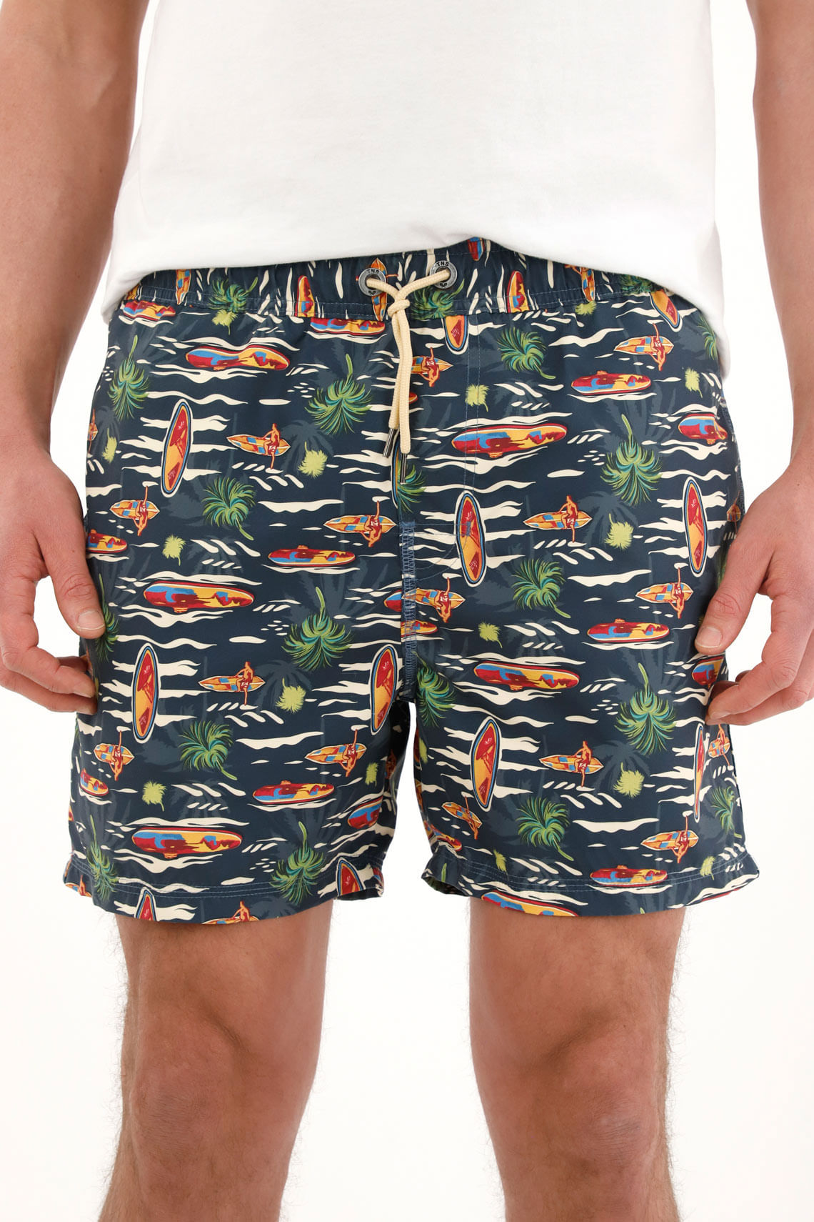Pantaloneta de baño con estampado playero multicolor para hombre
