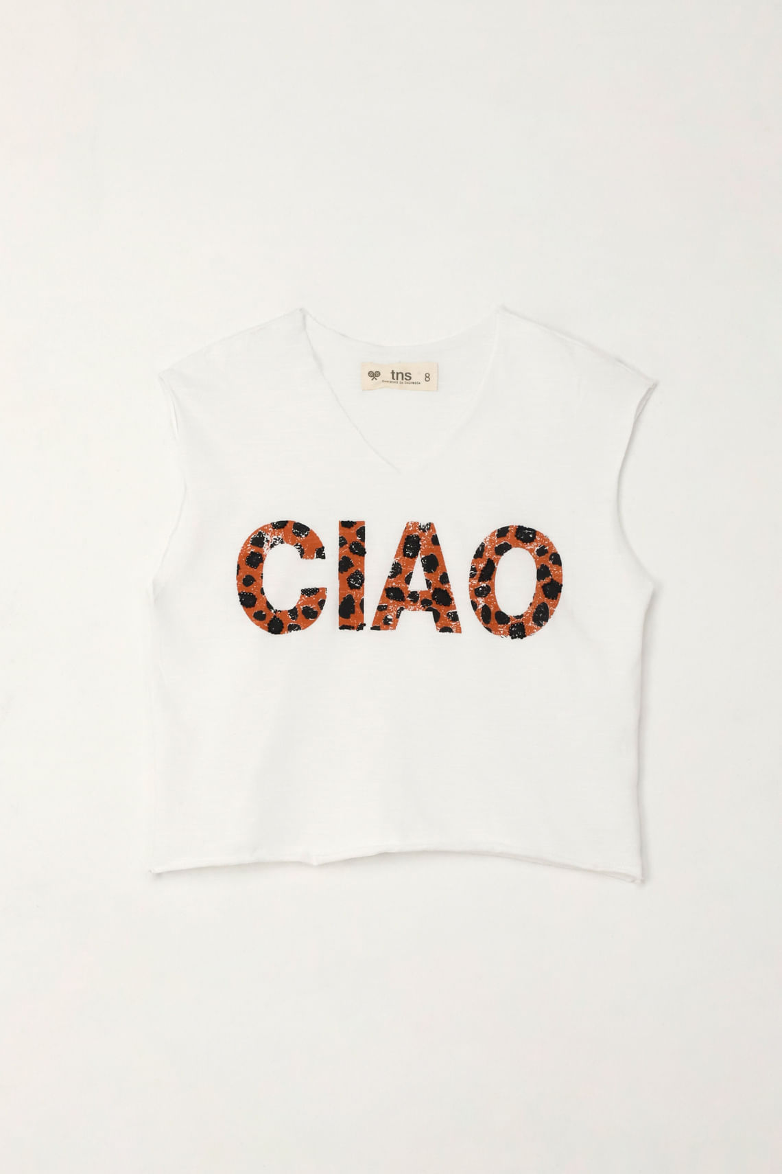 Camiseta manga sisa con estampado blanca para niña