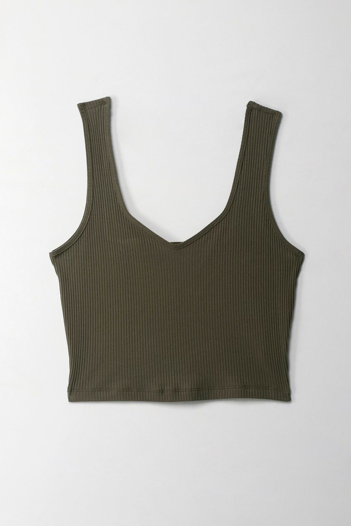 Camiseta crop en rib verde para mujer