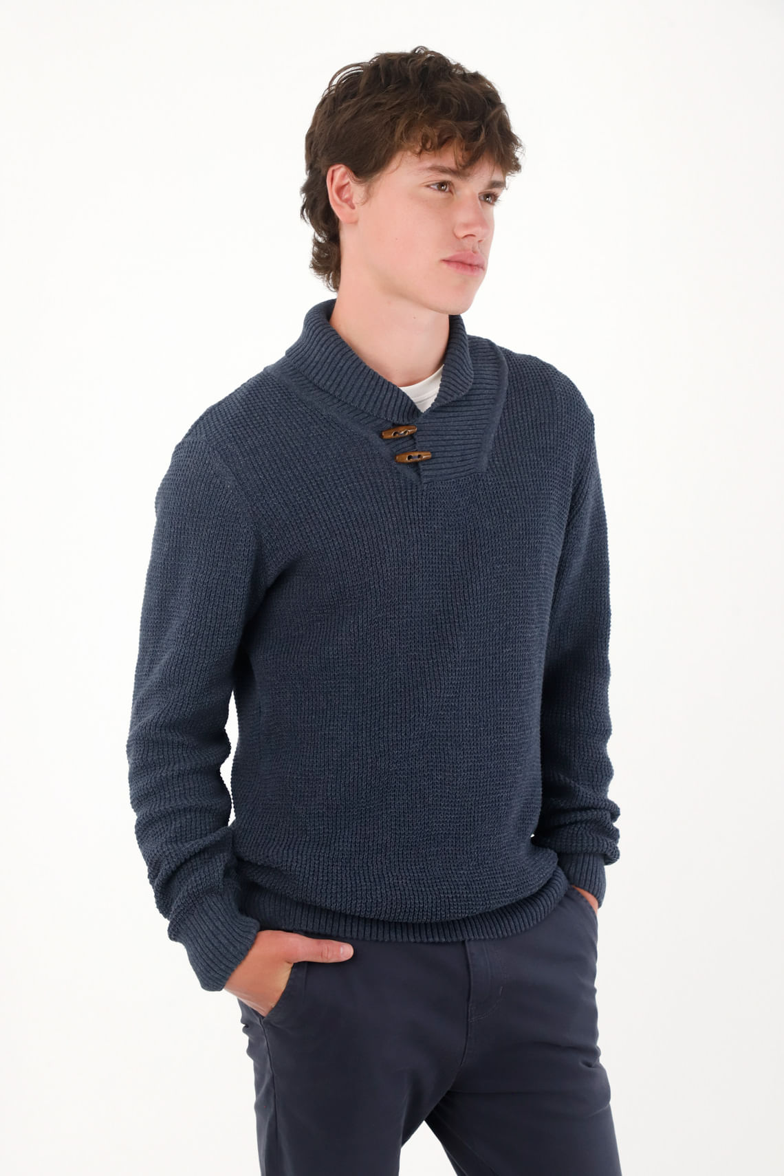 Buzo tejido manga larga azul para hombre