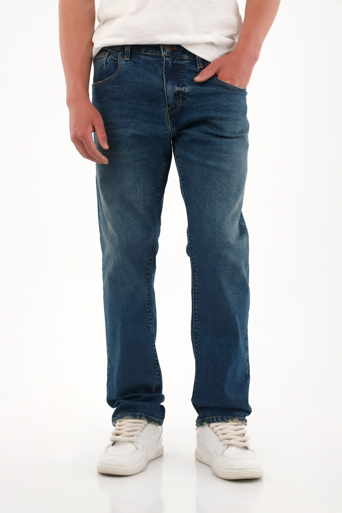 Jean Recto tiro medio con arrugas 3D para hombre