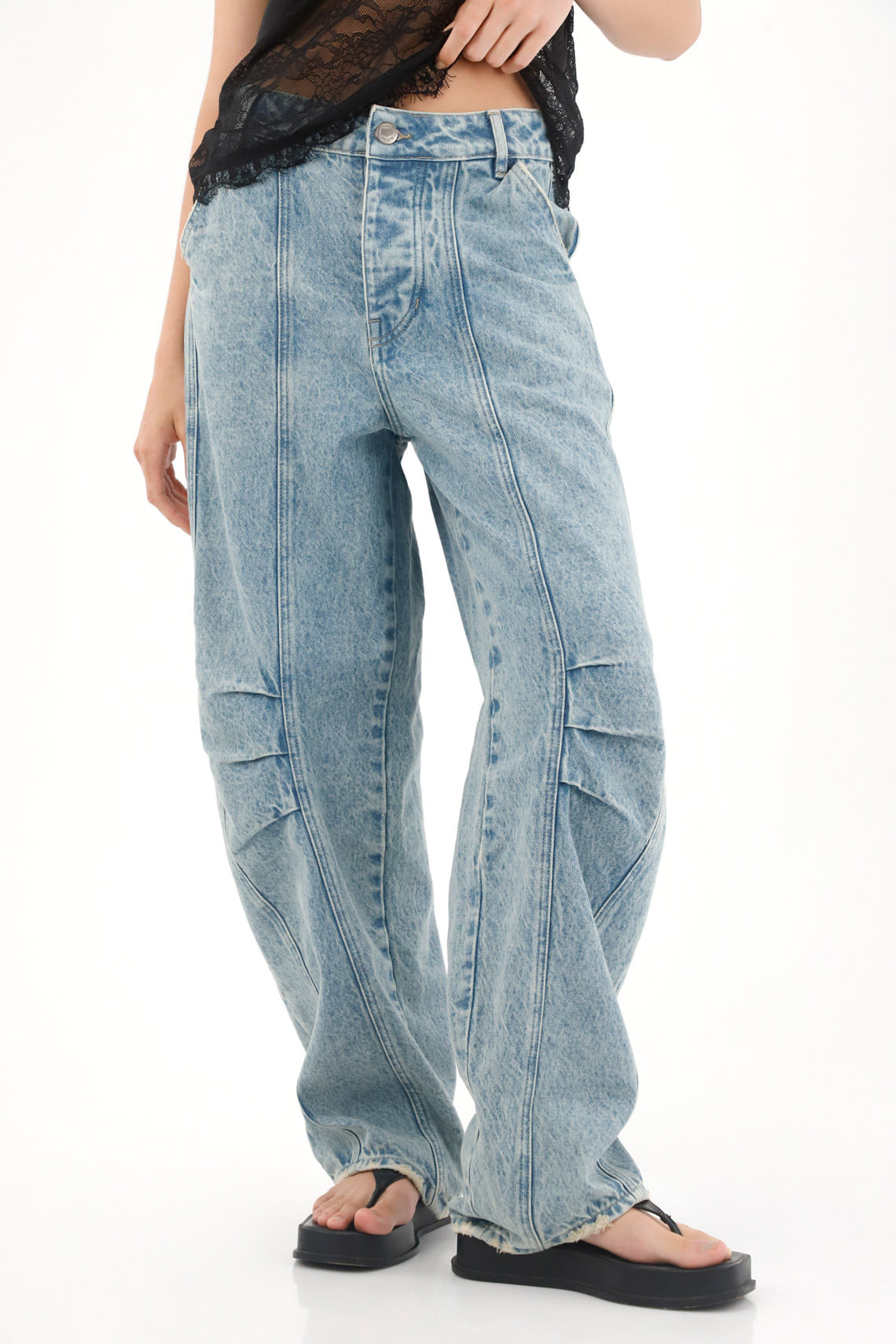 Jean Horseshoe de tiro bajo azul claro para mujer