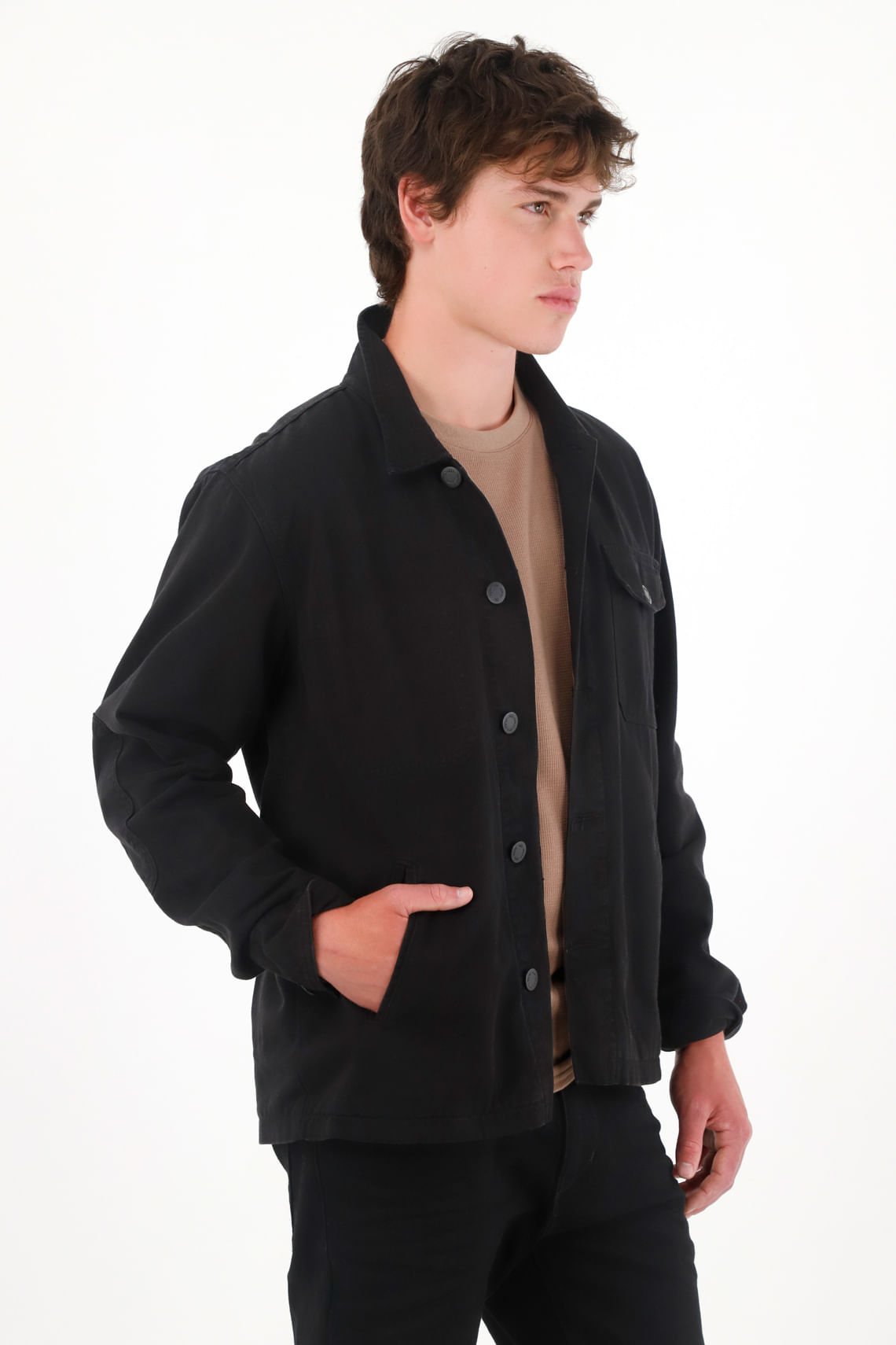 Chaqueta en denim con costuras decorativas negra para hombre