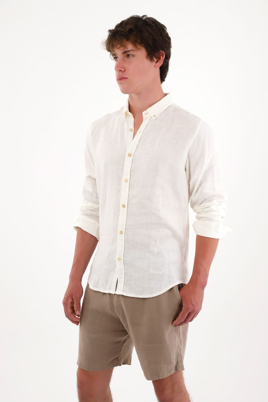 Camisa en 100% lino manga larga crudo para hombre