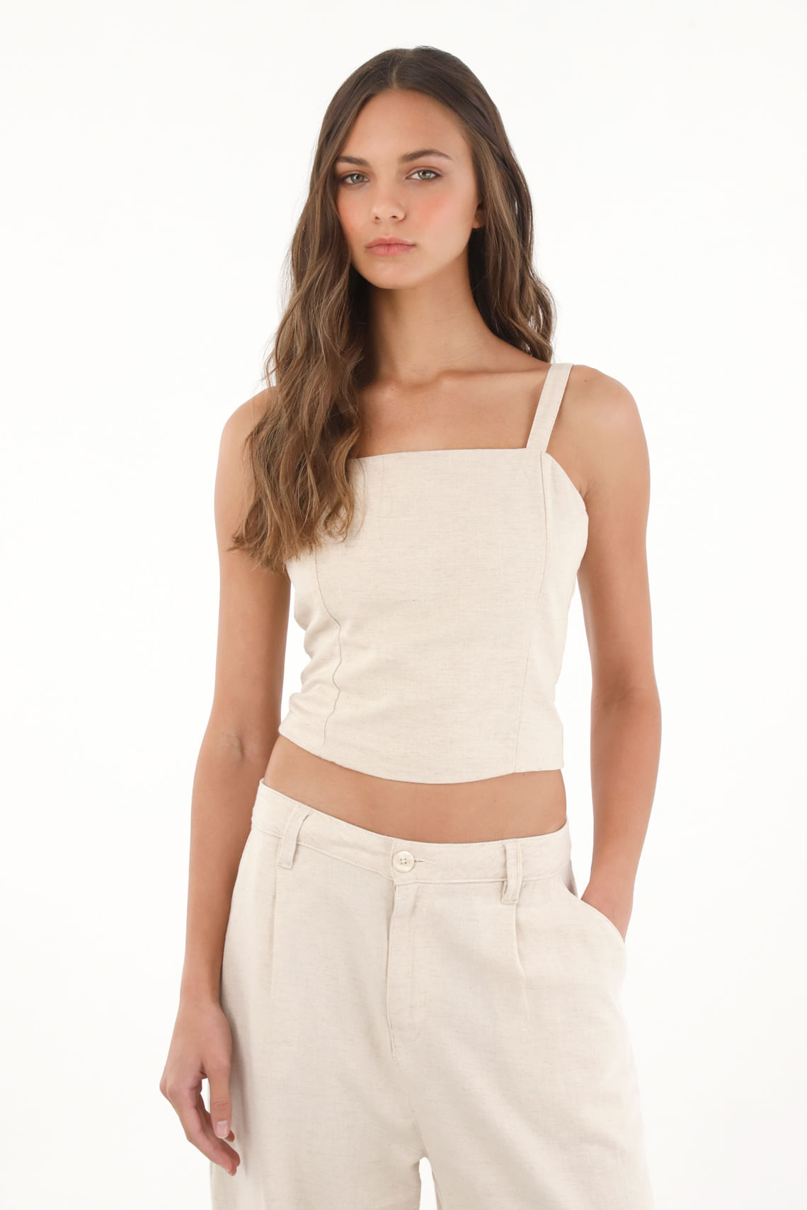 Camisa crop de tiras crudo para mujer