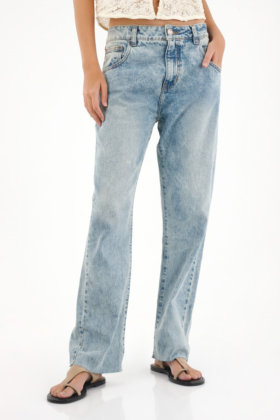 Jean Recto de tiro medio azul para mujer