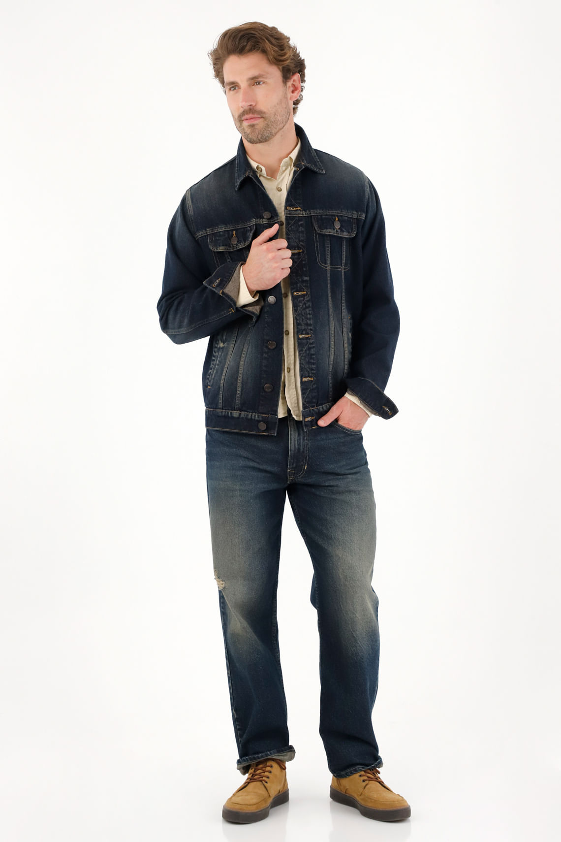 Abrigo tipo Trucker azul para hombre