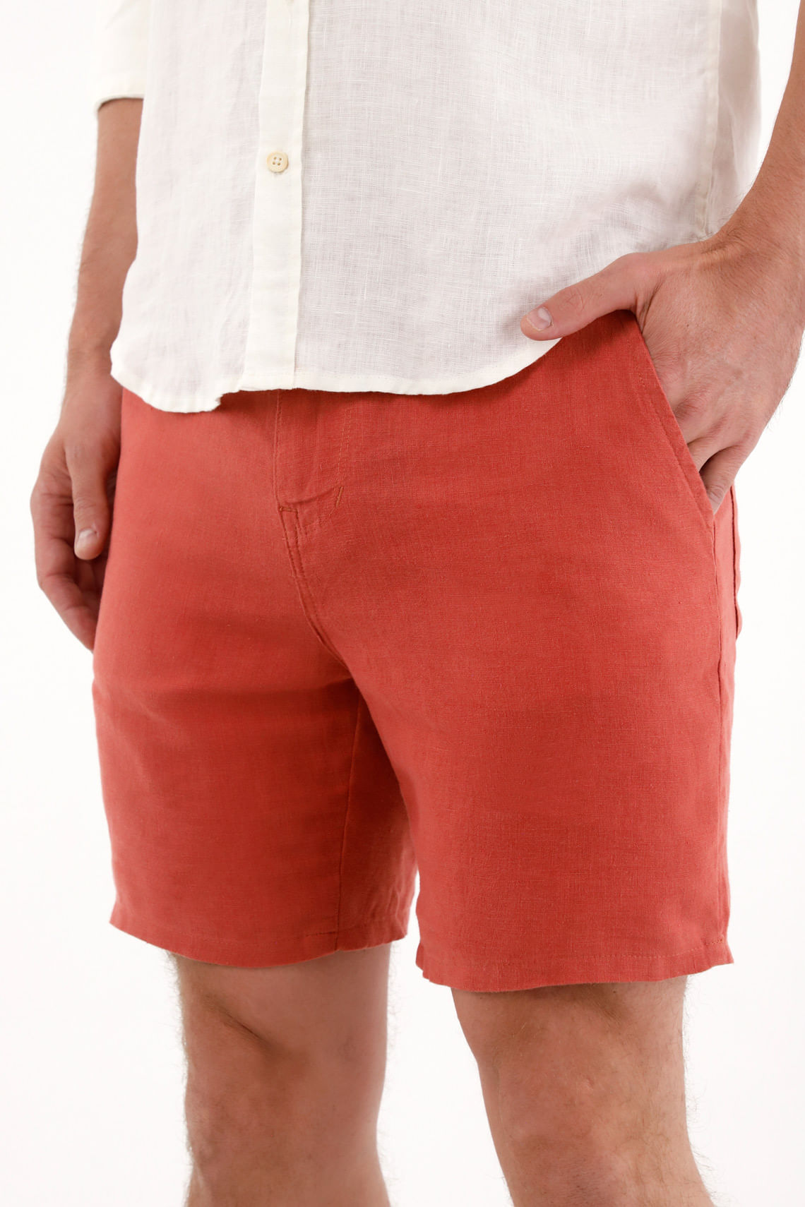 Bermuda en 100% lino naranja para hombre