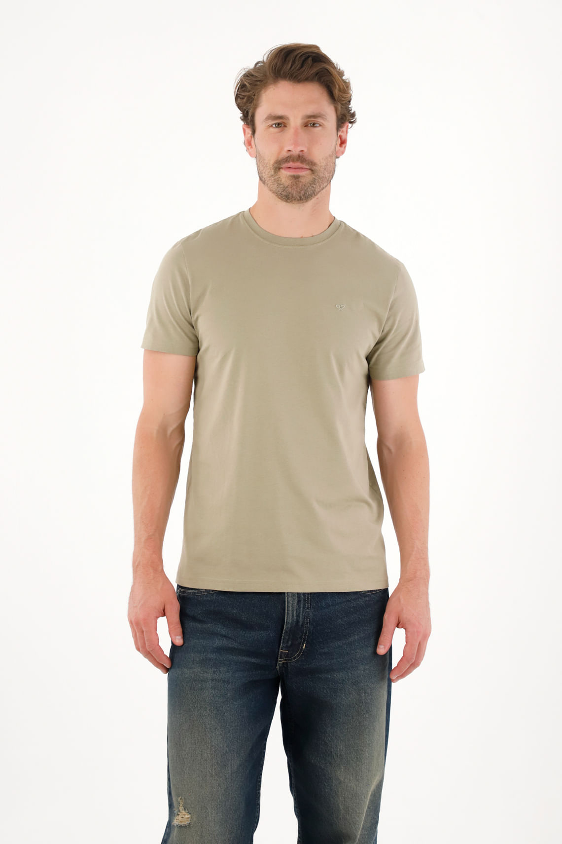 Camiseta manga corta con raqueta bordada verde para hombre