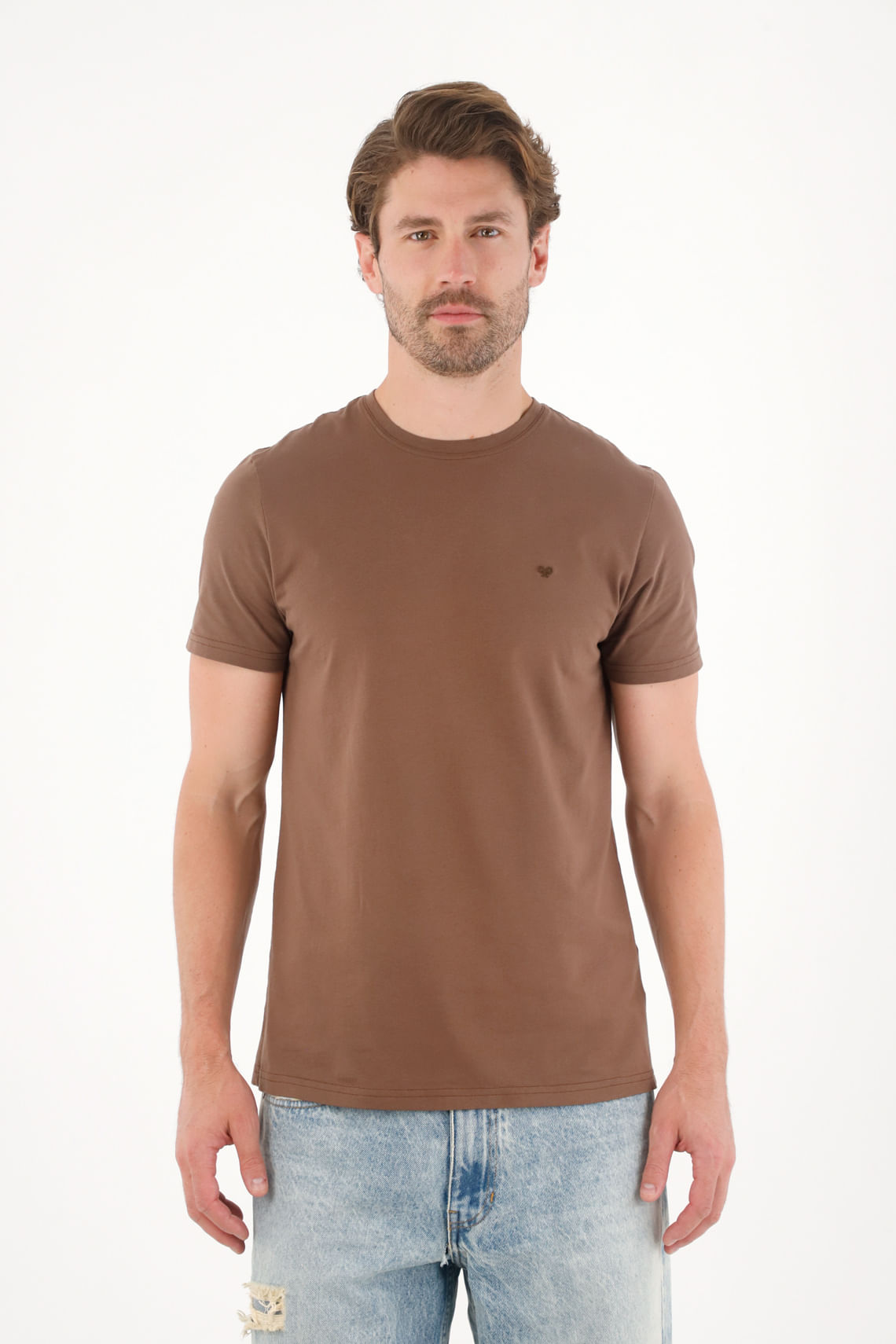 Camiseta manga corta con raqueta bordada café para hombre