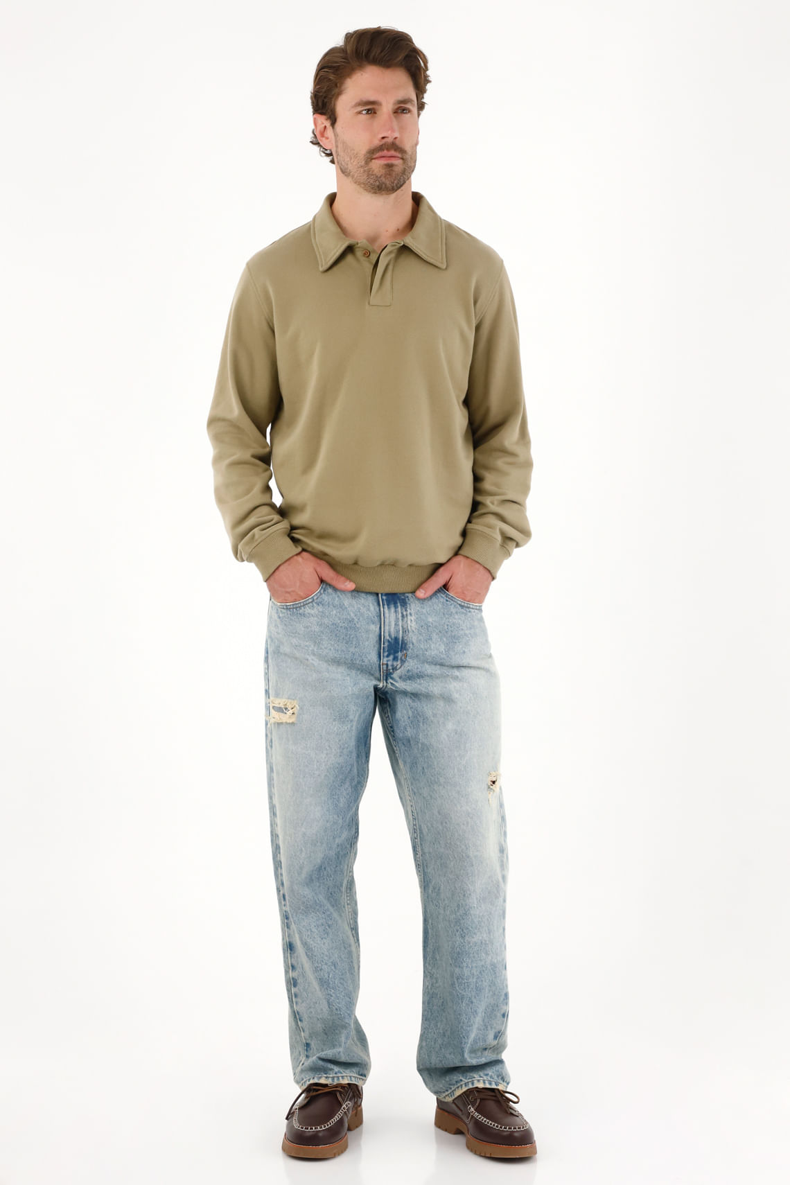 Buzo tipo polo verde para hombre