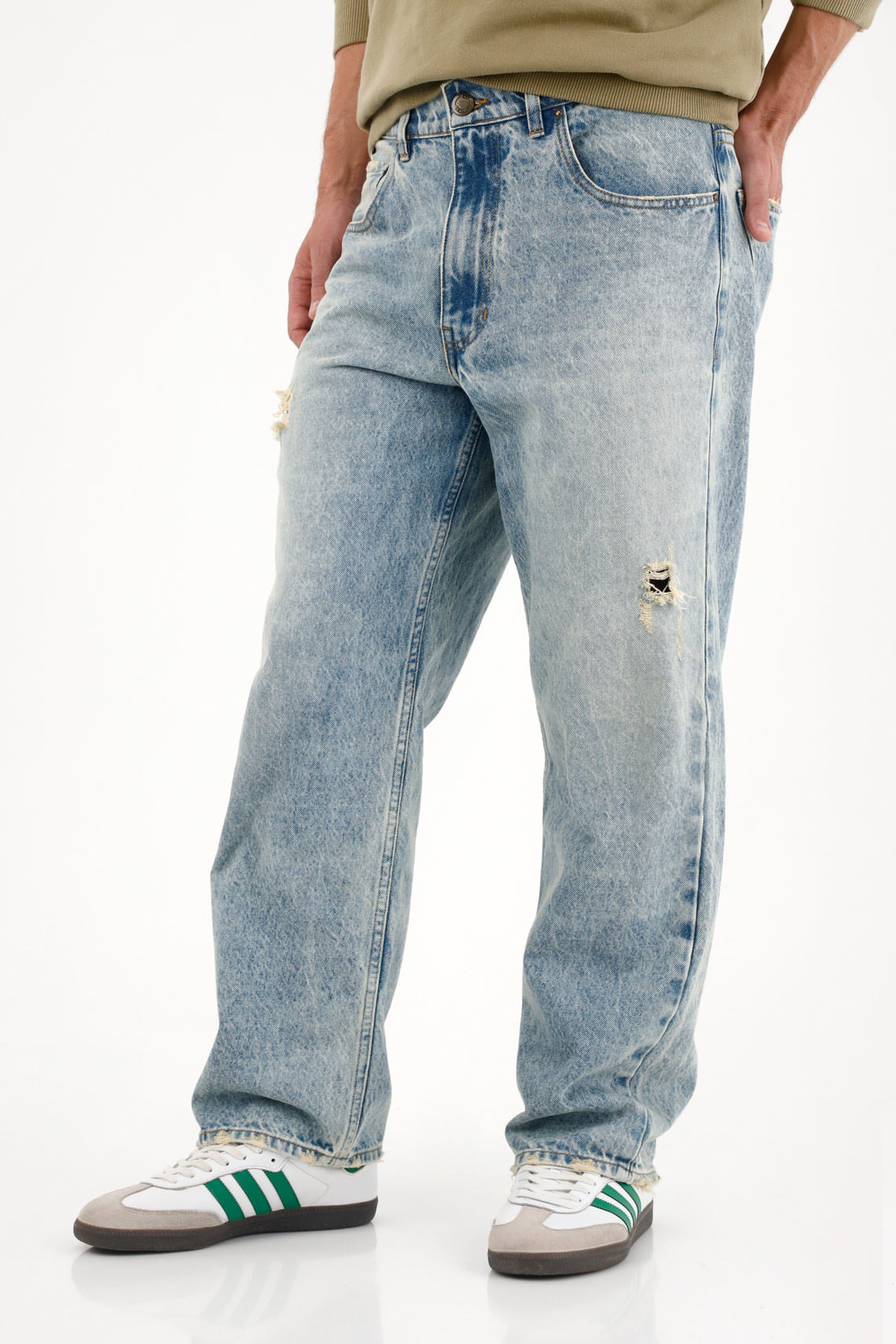 Jean Loose con rotos azul claro para hombre