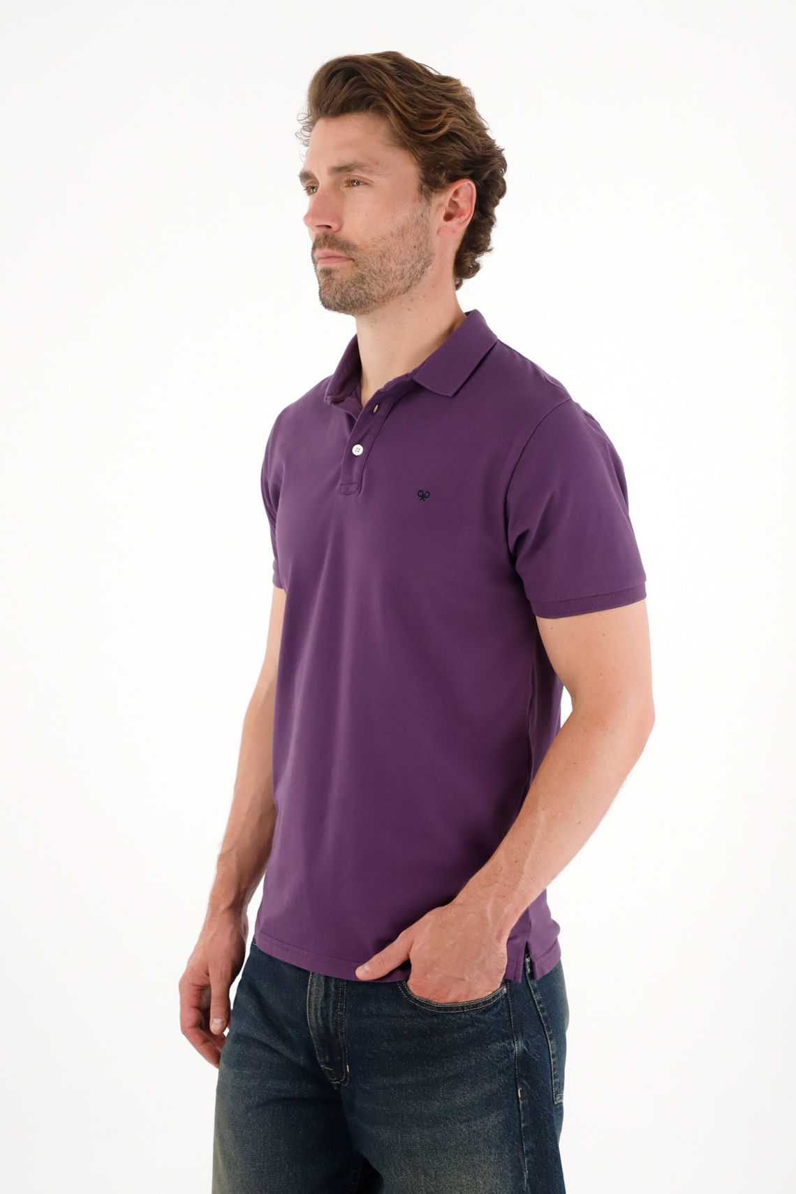 Polo en tela piqué licra morada para hombre