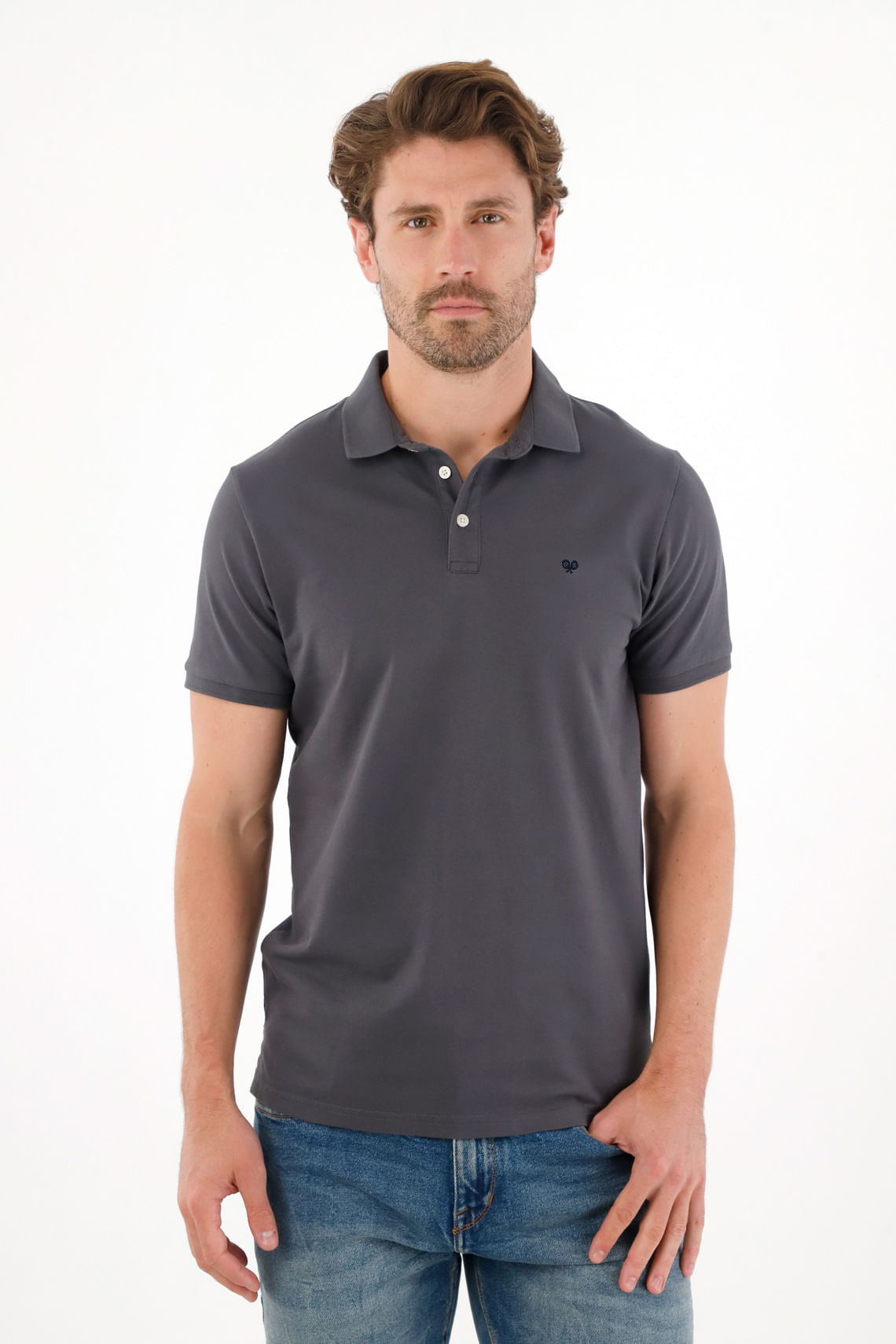 Polo en tela piqué licra gris para hombre