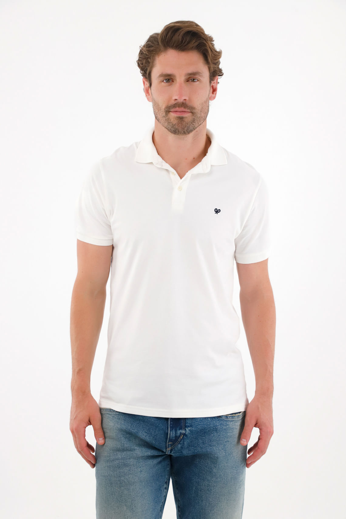 Polo en tela piqué licra crudo para hombre