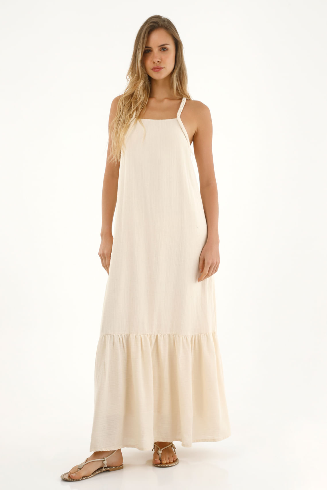 Vestido largo de tela con textura crudo para mujer