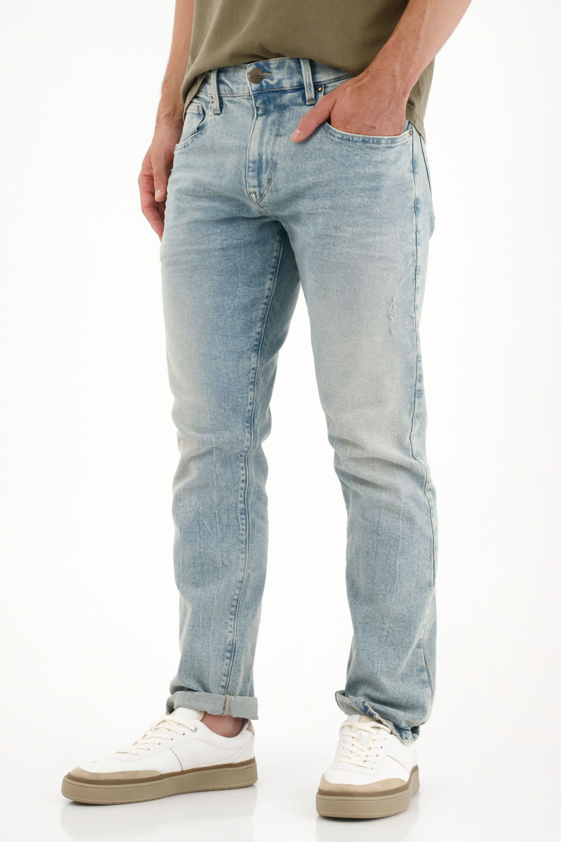 Jean Recto con arrugas 3D azul claro para hombre