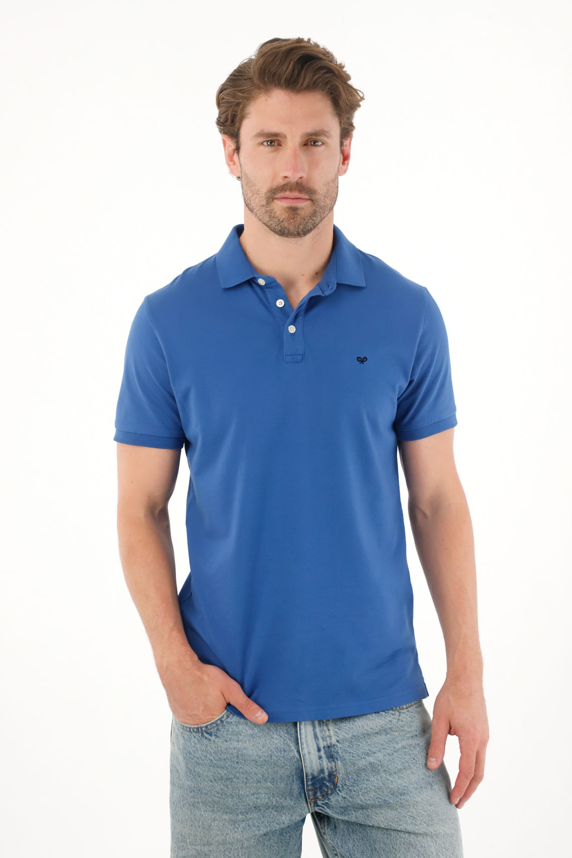 Polo en tela piqué licra azul para hombre
