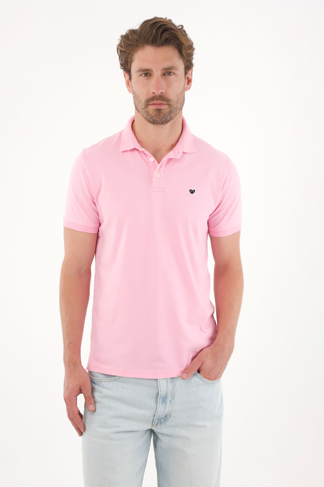 Polo en tela piqué licra rosada para hombre