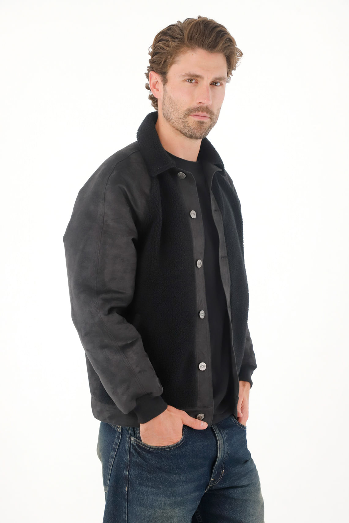 Chaqueta Bomber con mix de telas para hombre
