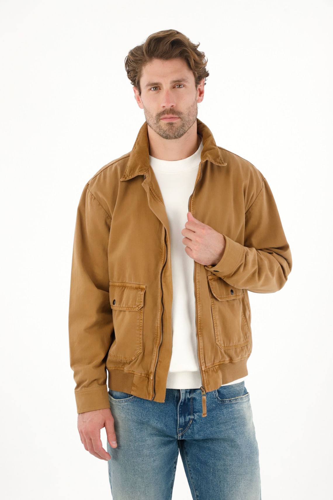 Chaqueta tipo Bomber café para hombre