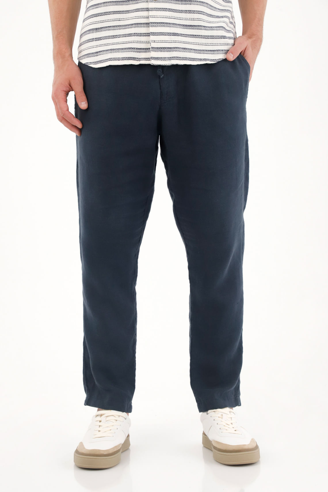Pantalón chino en 100% lino azul para hombre