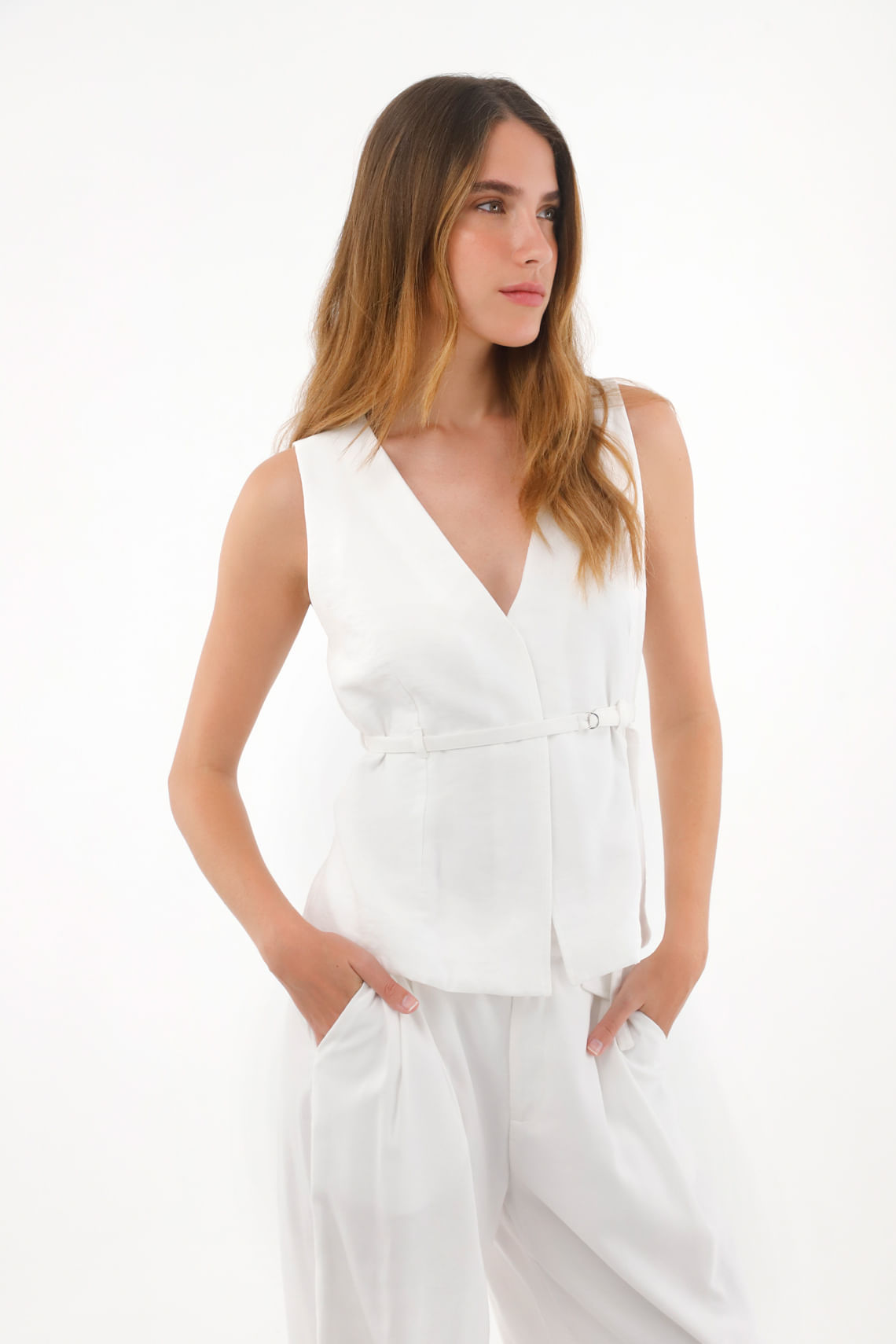 Chaleco con tira para anudar en cintura crudo para mujer