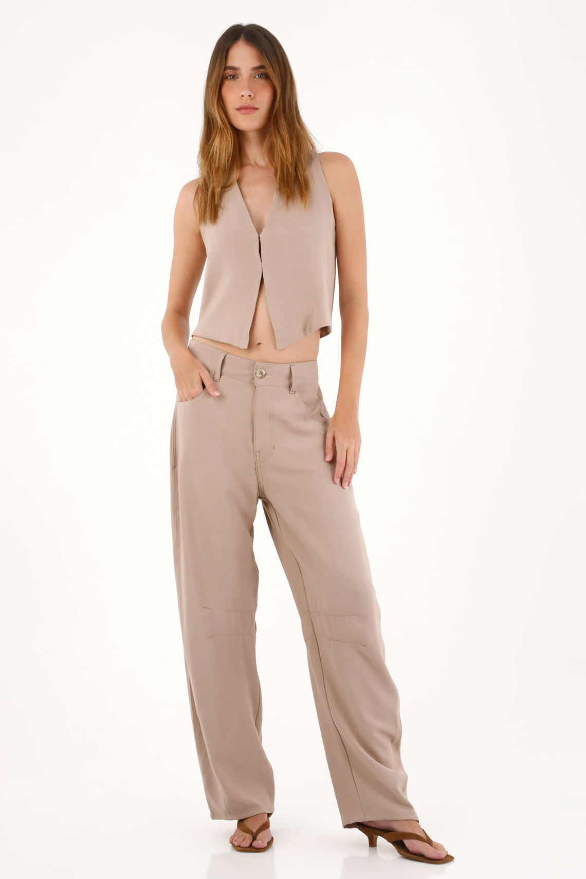 Pantalón Horseshoe de tela con caída crudo para mujer