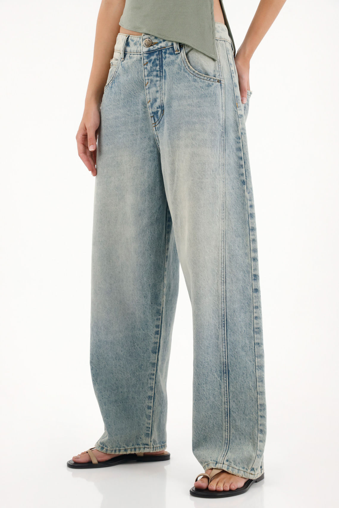 Jean Horseshoe de tiro bajo con efecto vintage para mujer