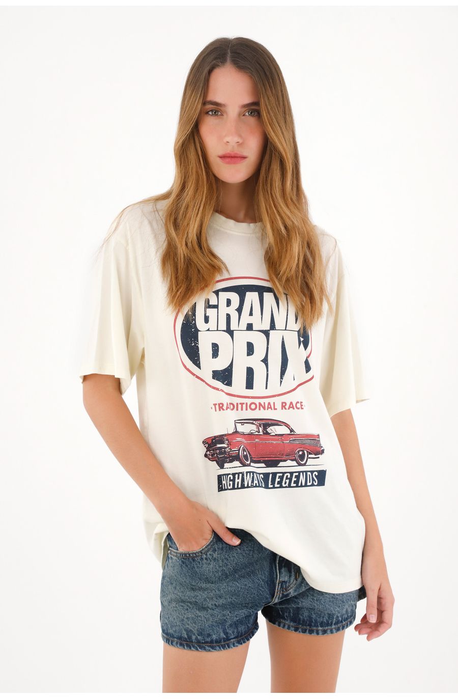 Camiseta oversize con estampado crudo para mujer