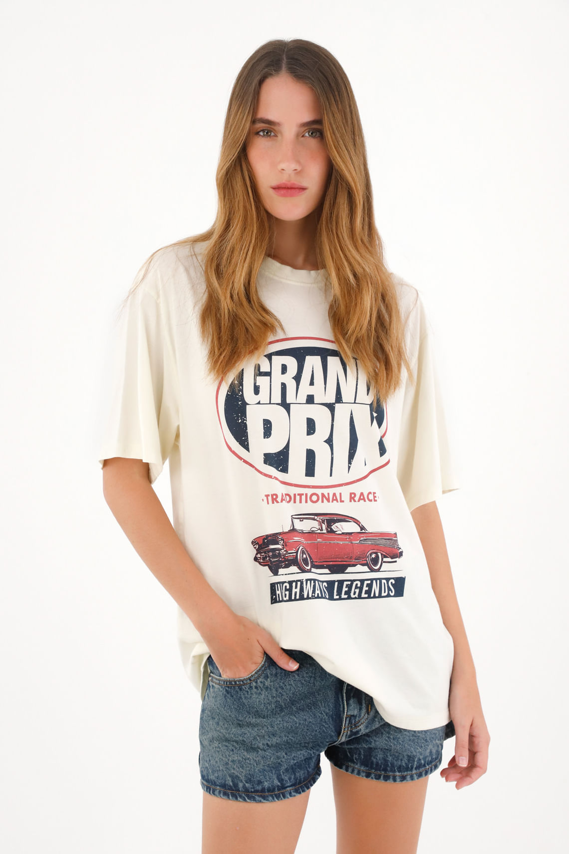 Camiseta oversize con estampado crudo para mujer