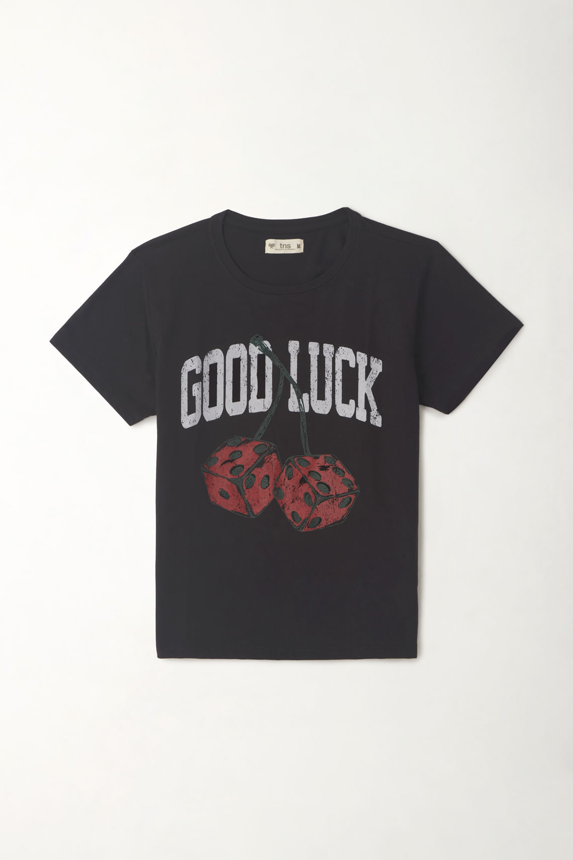 Camiseta manga corta estampada negra con diseño limpio para mujer