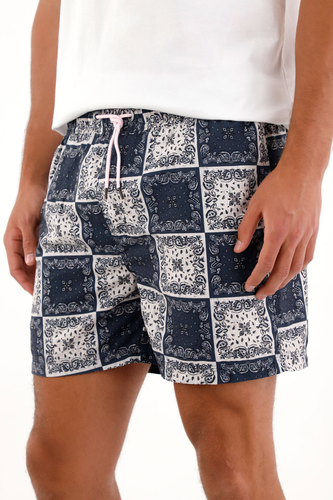 Pantaloneta de baño con estampado paisley para hombre