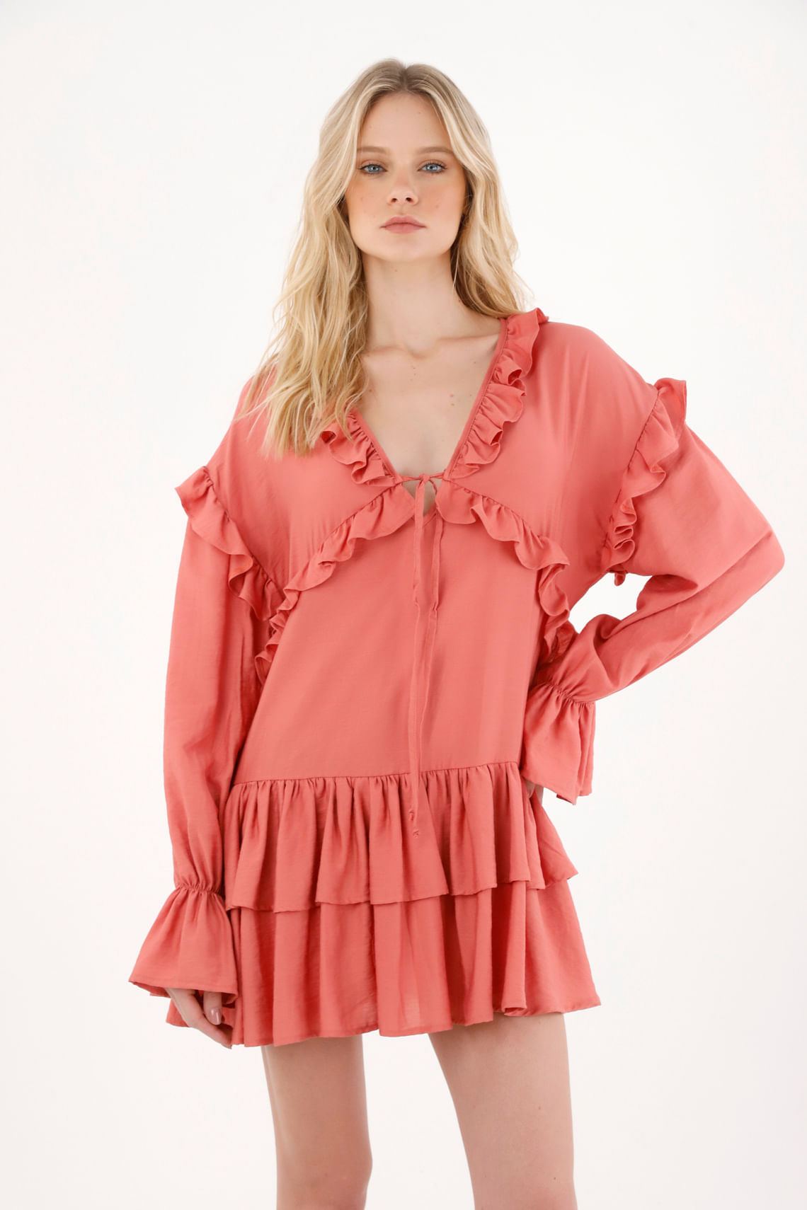 Vestido corto con boleros rosado para mujer