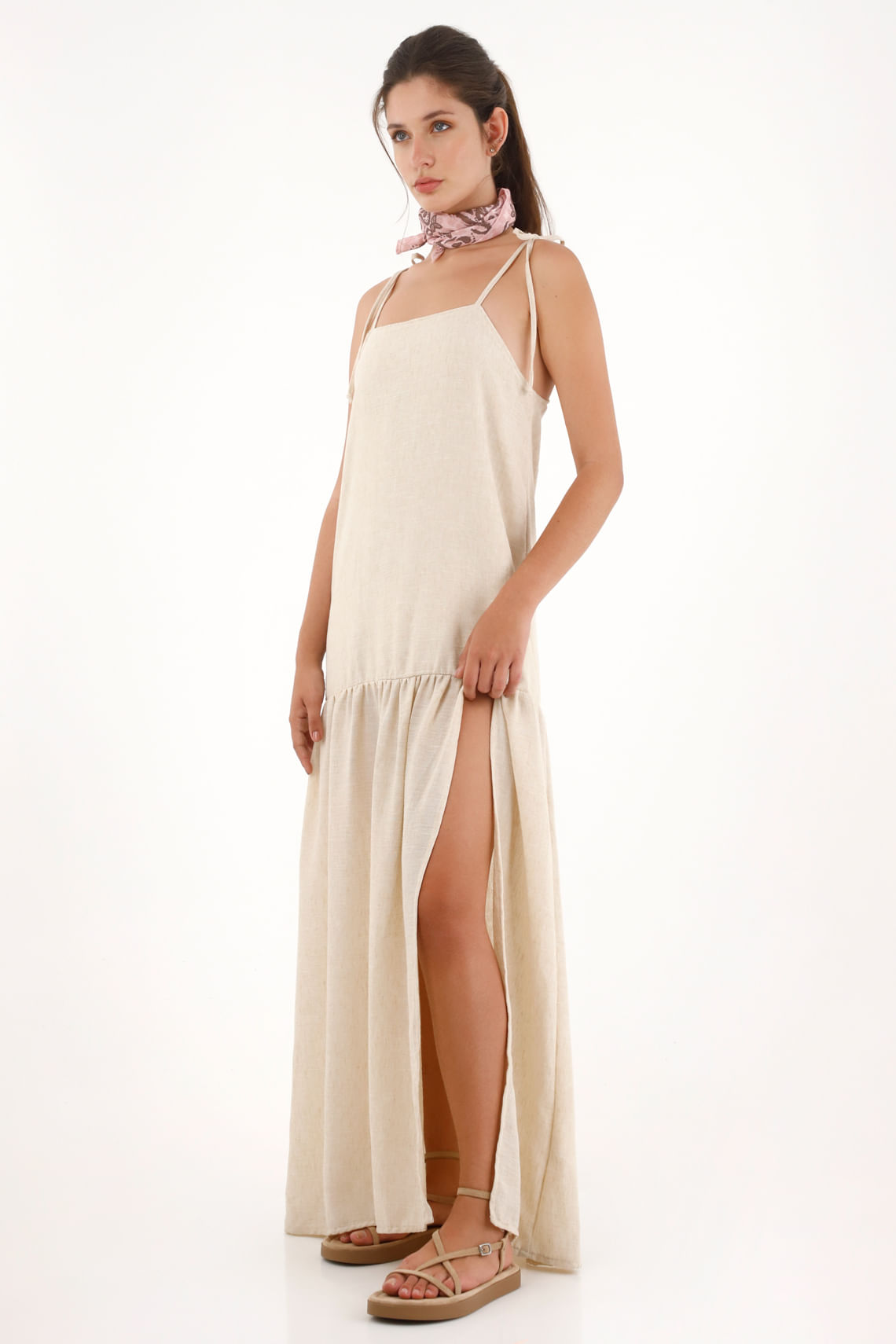 Vestido largo de tiras crudo para mujer