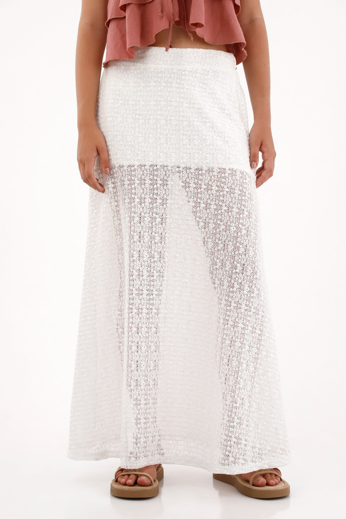 Falda larga con detalles de transparencia crudo para mujer