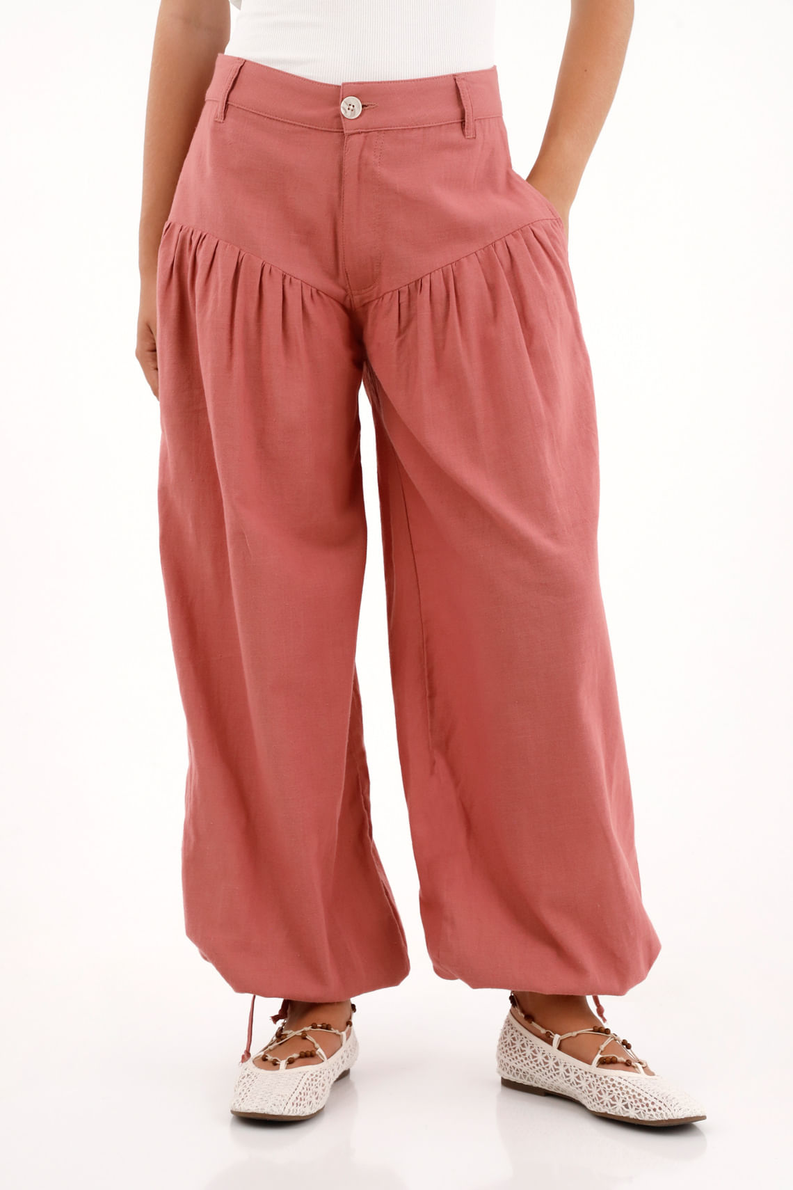 Pantalón jogger de silueta amplia rosado para mujer