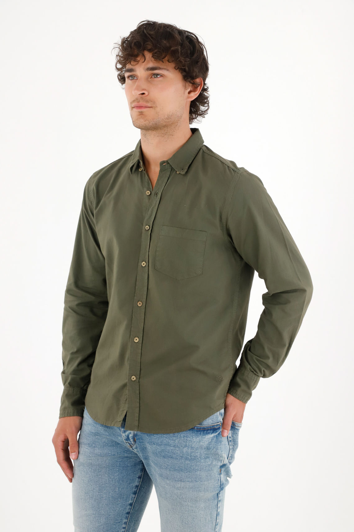 Camisa Oxford manga larga verde para hombre