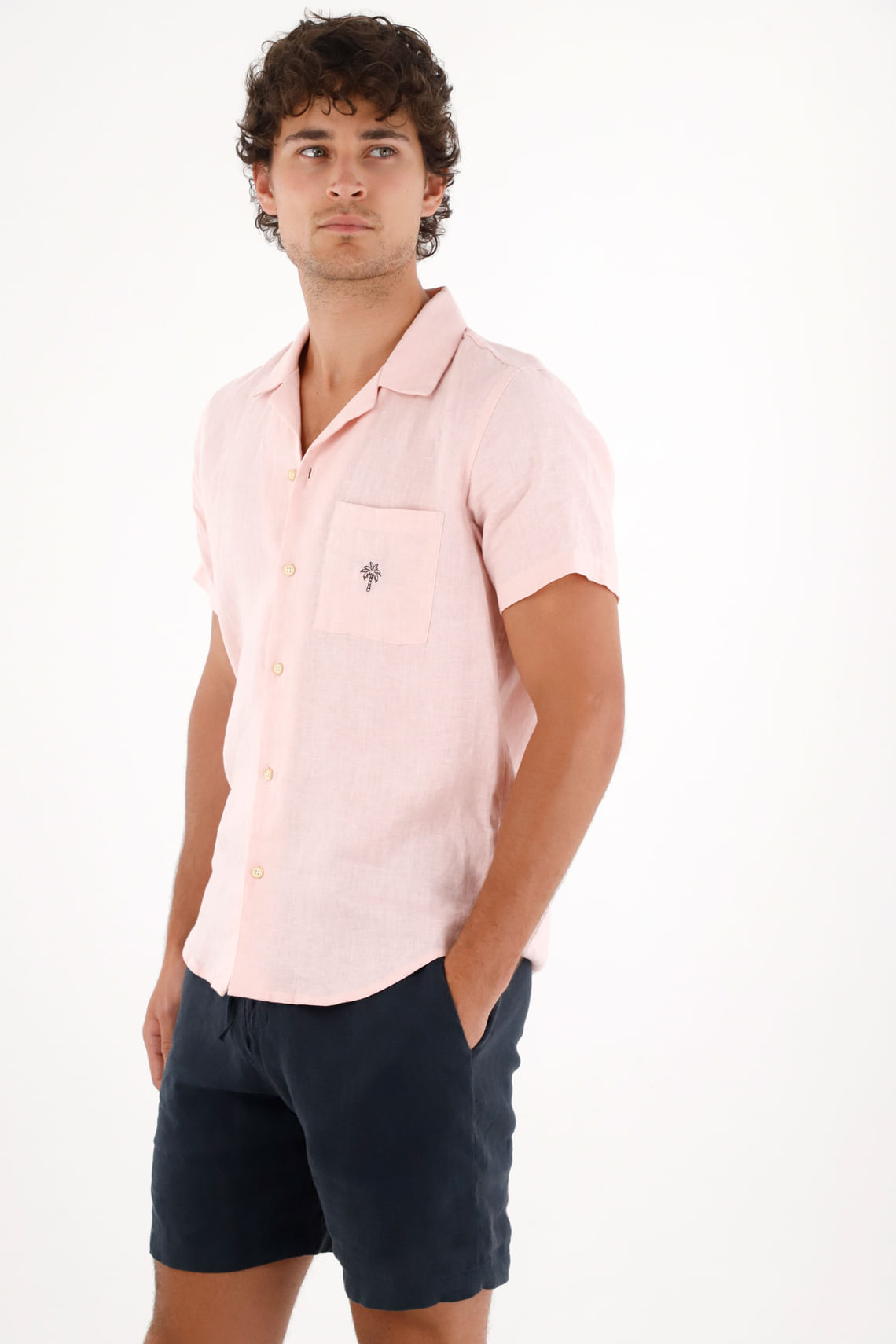 Camisa en 100% lino rosada para hombre