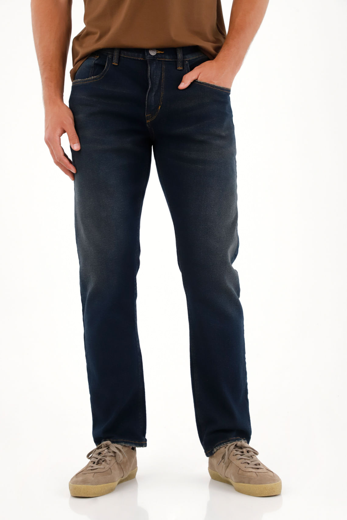 Jean Recto tono oscuro con efecto resinado para hombre