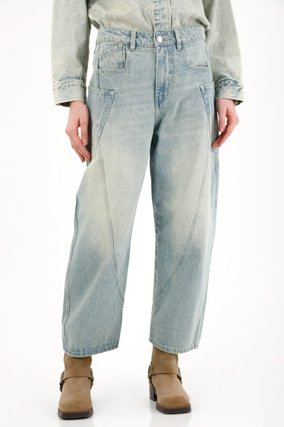 Jean Horseshoe tiro bajo azul claro para mujer