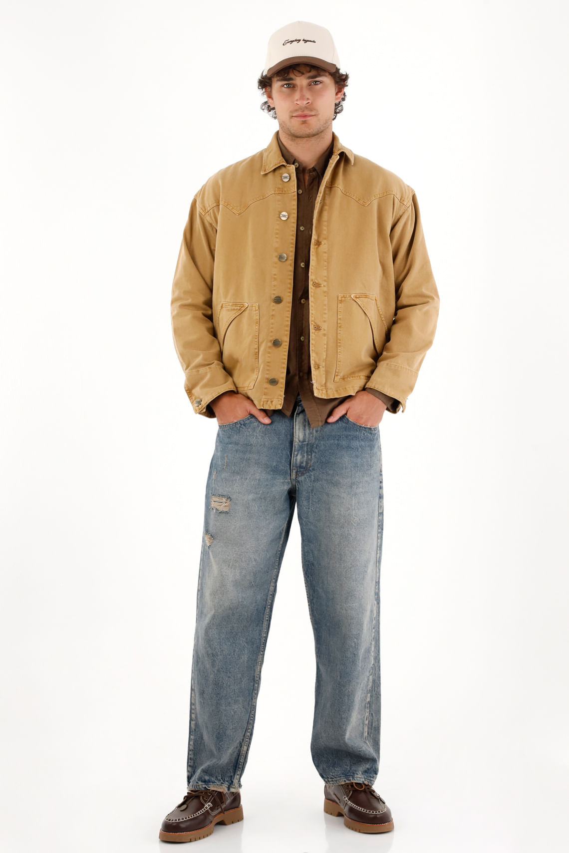 Chaqueta en bull denim café para hombre