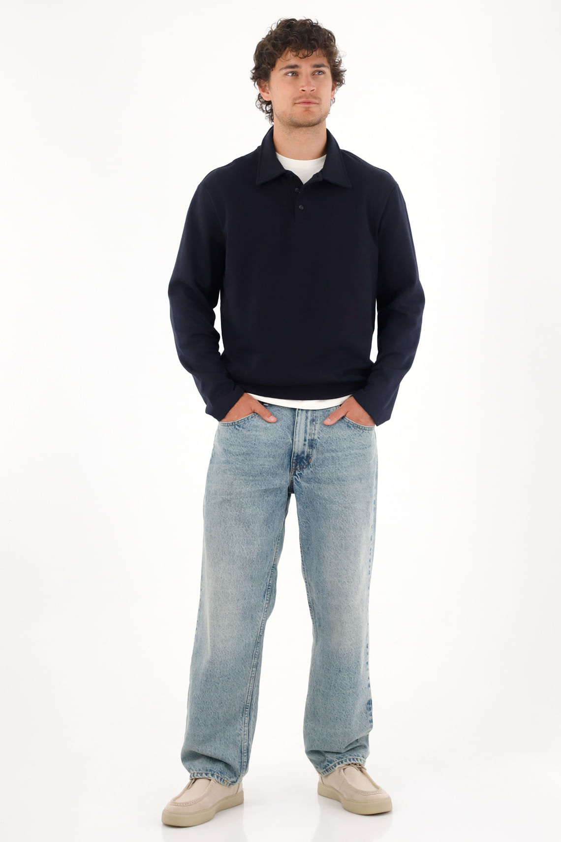 Buzo tipo polo azul para hombre