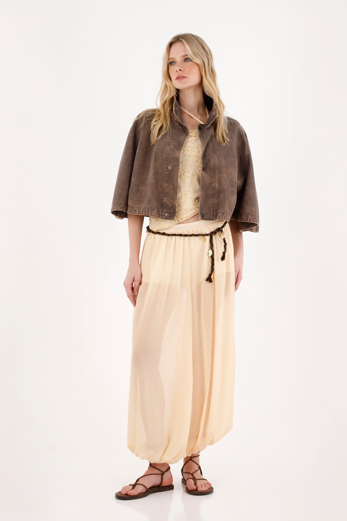 Pantalón amplio con short interno crudo para mujer