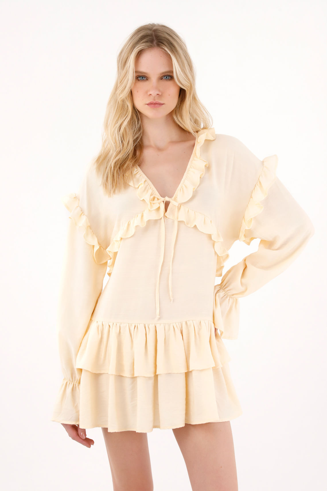 Vestido corto con boleros amarillo para mujer