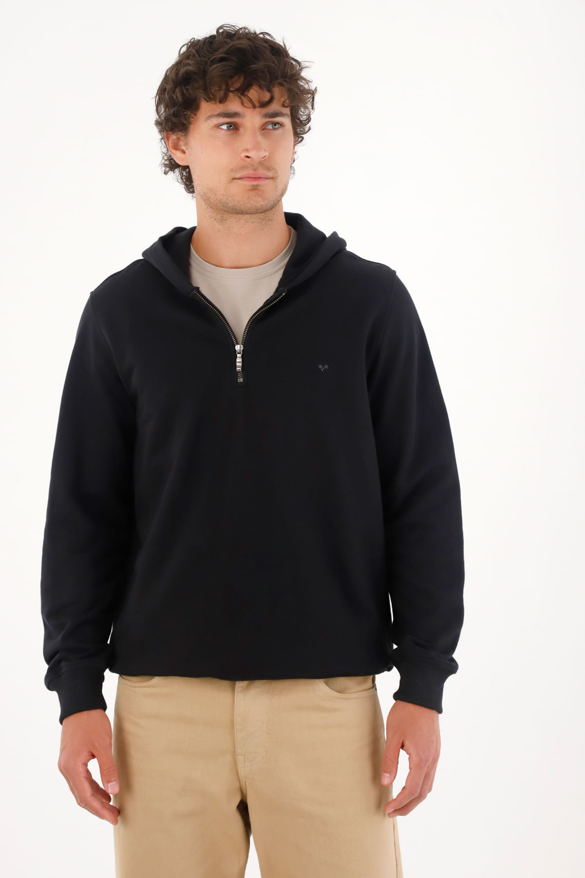 Buzo con capucha y cierre negro para hombre