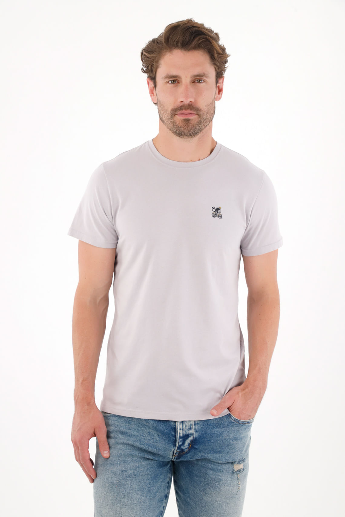 Camiseta con cuello redondo en rib gris para hombre