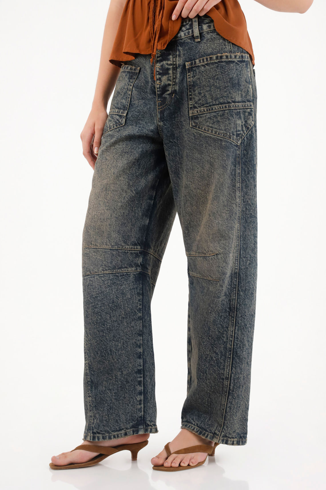 Jean Horseshoe de tiro bajo azul para mujer